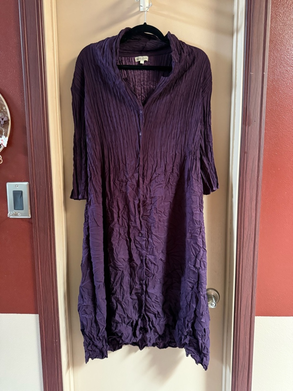 Eileen Fisher Deep Purple Crinkle Button-Down Tunic